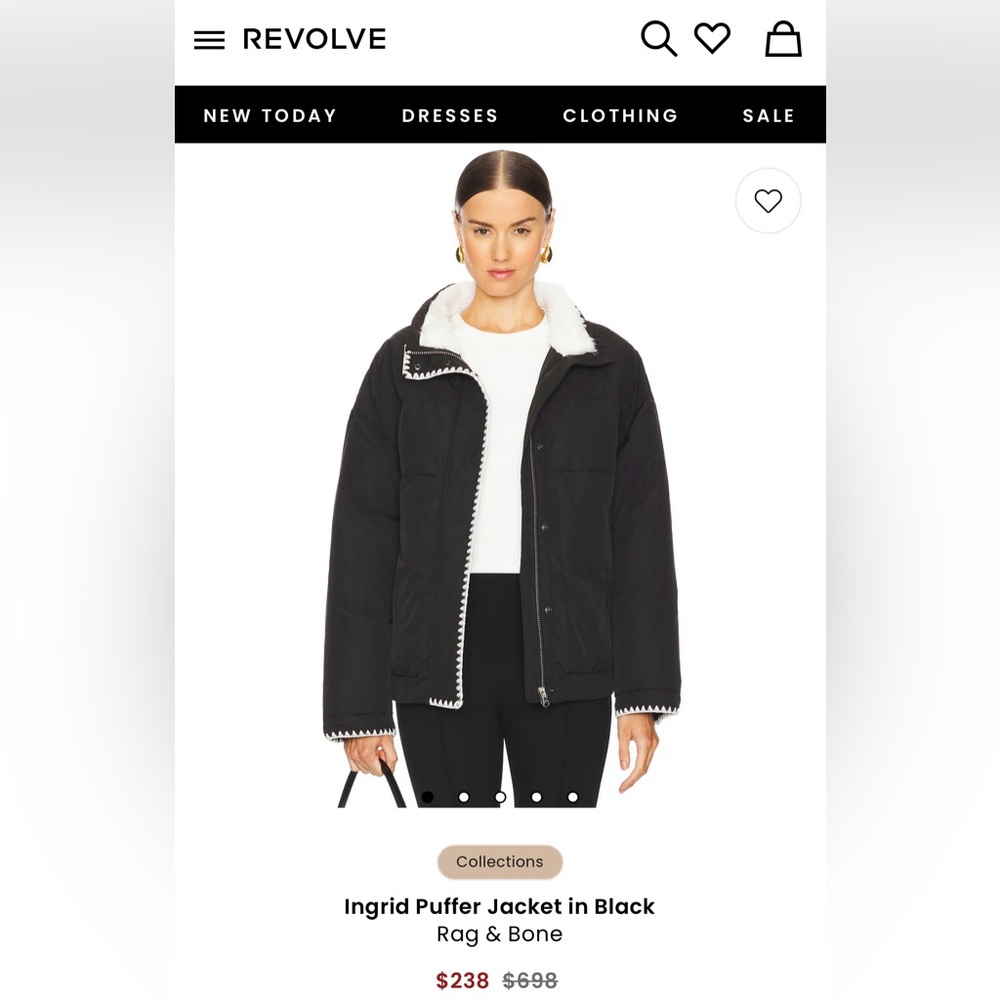 rag & bone Black Quilted Puffer Jacket with White Faux Fur Collar - Picture 15 of 16